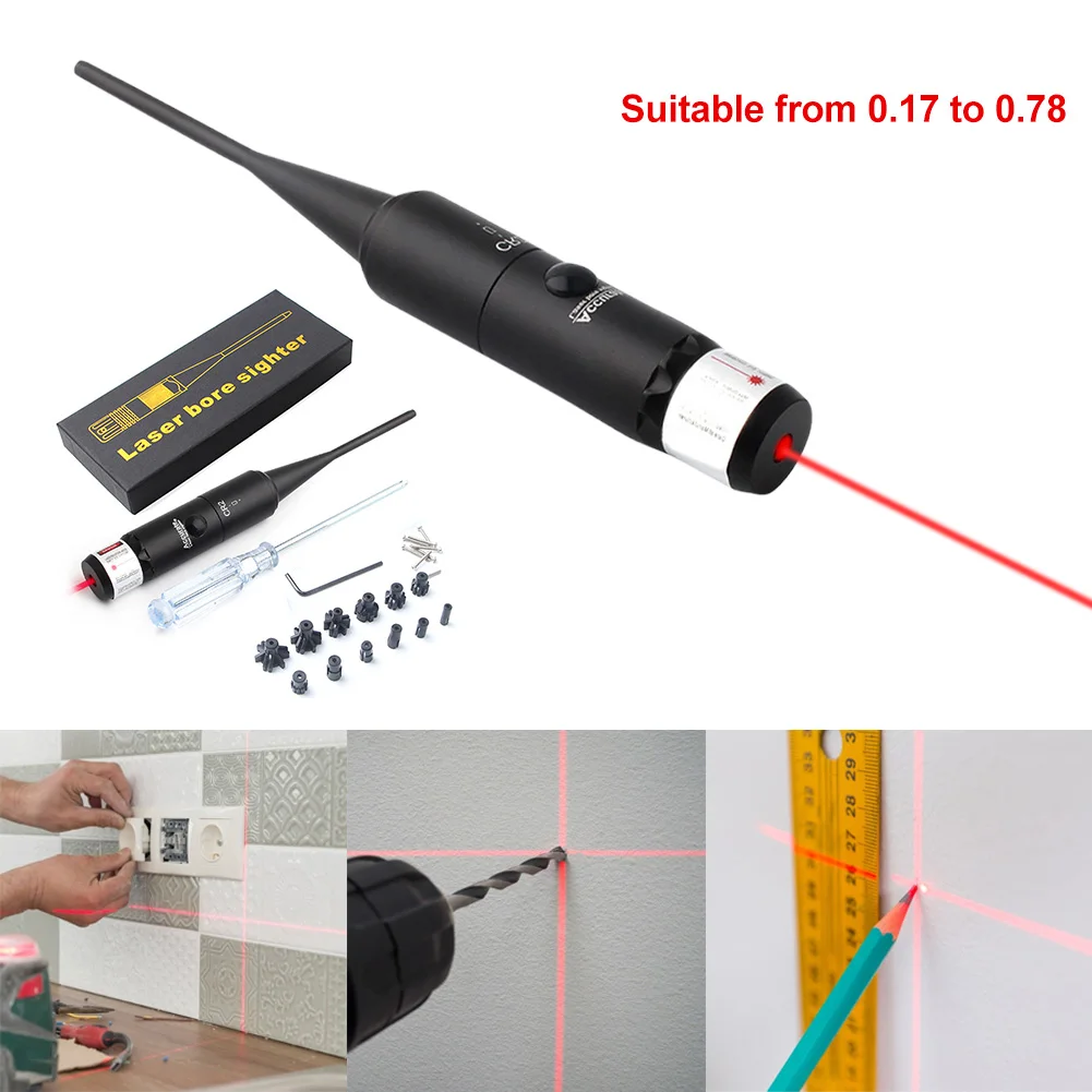 

New Mini Red Dot Laser Bore Sighter Calibration Laser Scope Kit For 0.17 - 0.78 Caliber Collimator Calibrator With 12 Adapters