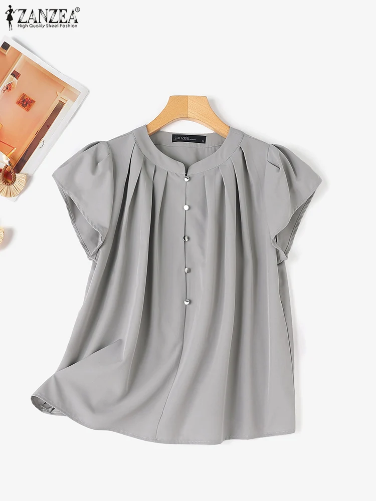 ZANZEA женская свободная блузка на пуговицах с летающими рукавами повседневные