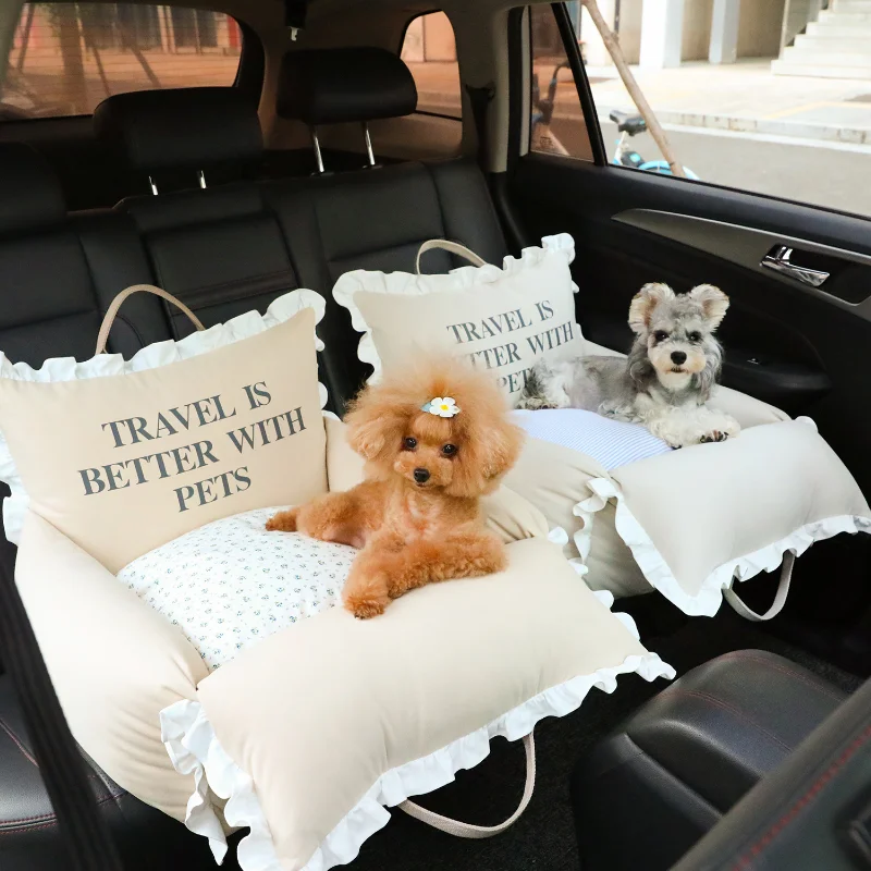 

Handmade Korean Pet Car Safety Seat Cat Pack Small Dog Car Kennel Four Seasons Removable and Washable Dog Car Seat Pet Carrier