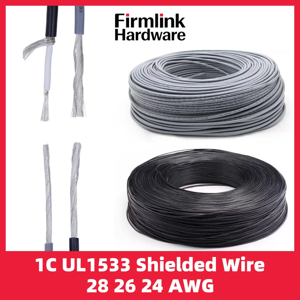 Фото Кабель сигнальный экранированный UL1533, одножильный, 24, 26, 28 AWG, черный/серый, из луженой меди, для аудиосистем и электроники №1