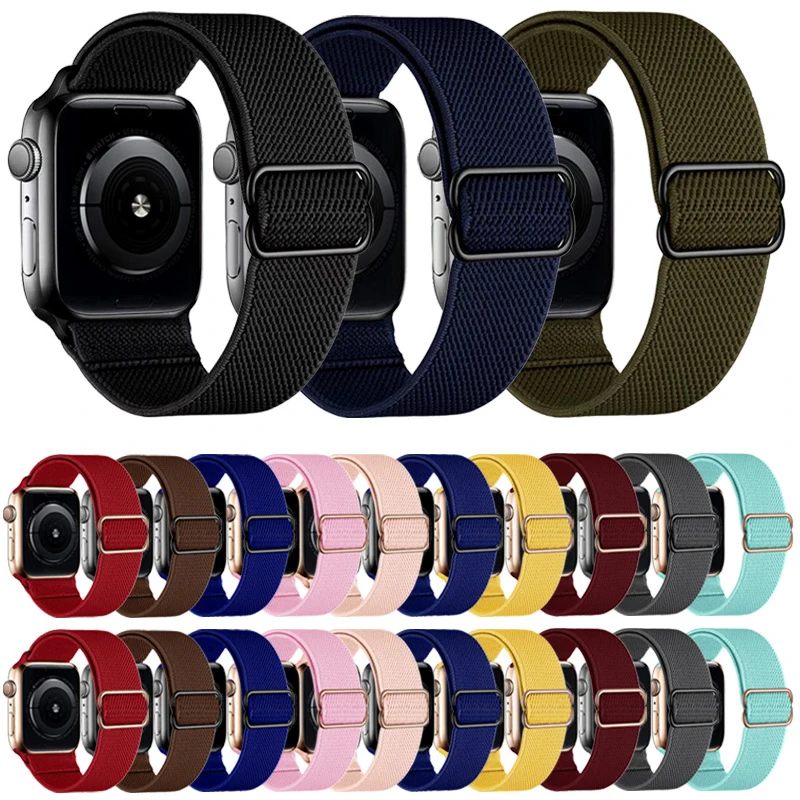 Scrunchie Nylon Strap for Apple Watch band 44mm 40mm 42mm 38mm Adjustable Stretchy Solo Loop  Elastic iWatch Series SE 6 5 4 3