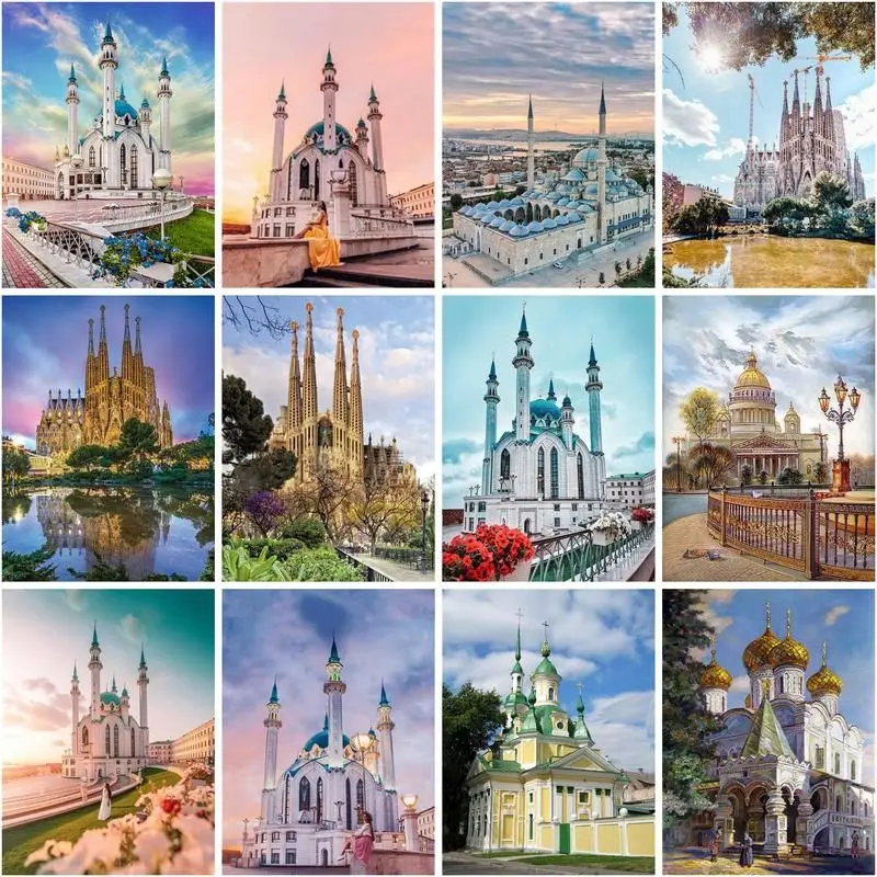 

GATYZTORY Diy Pictures By Number Castle Scenery Kits Painting By Numbers Drawing On Canvas Handpainted Gift Home Decor