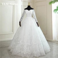 white ivory off the shoulder vestido de noiva plus size wedding dress long sleeve floor embroidery appliques custom made bridal