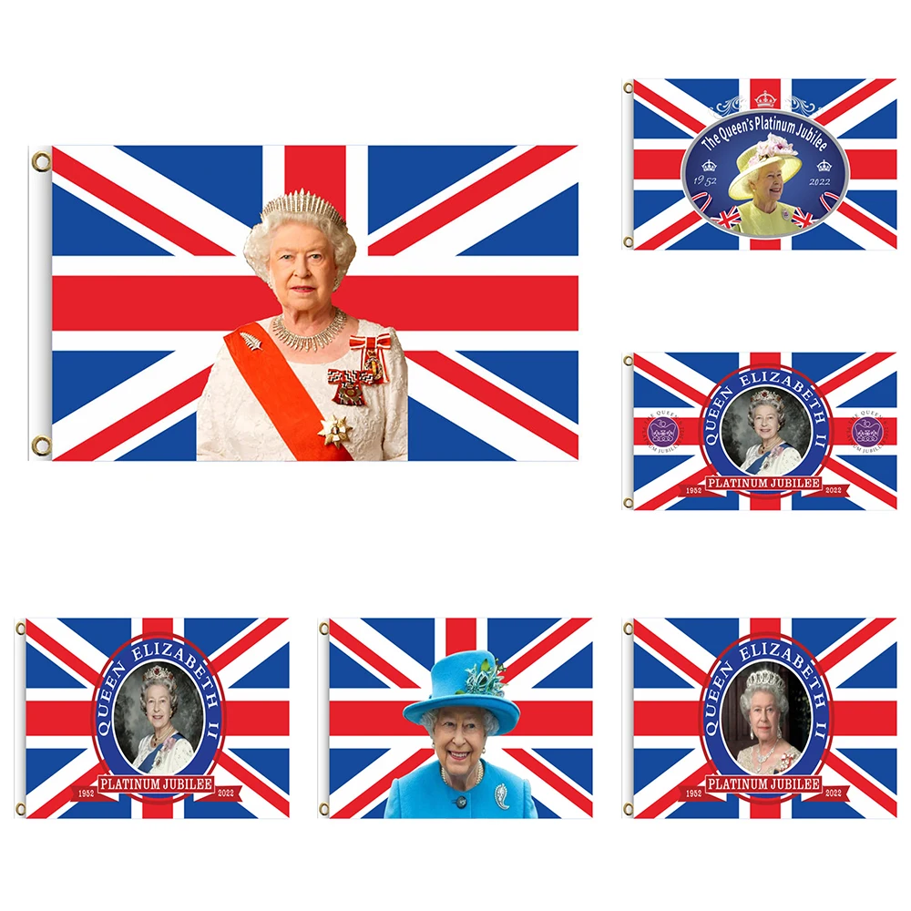 

2022 Queen Elizabeth Platinums Jubilee Flag 3x5ft Quality Polyester Union Jack Banner Featuring Her Majesty The Queen 70th