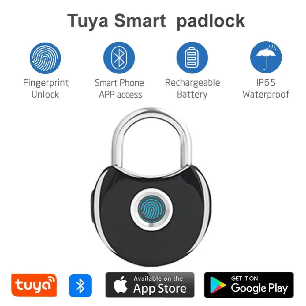 

Tuya Smart Fingerprint Lock Anti-Theft Biometric Electronic Padlock Waterproof USB Charging Lock For Drawer Suitcase
