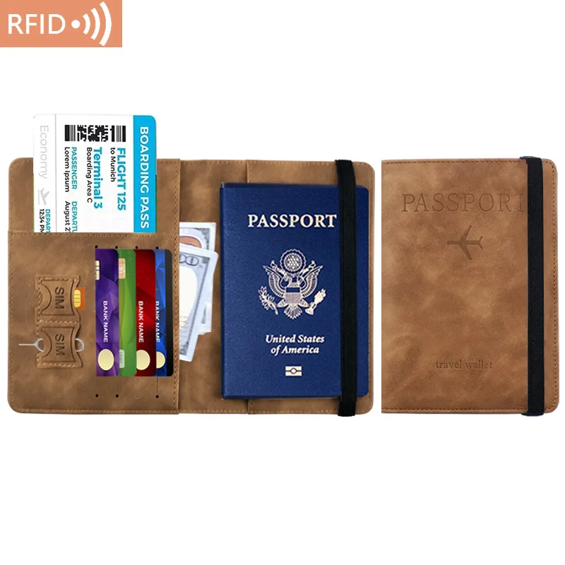 Чехол-Кошелек для паспорта, кожаный, на резинке, с RFID-защитой, для карт, для путешествий, для мужчин и женщин (art.: 3920bc343d81d) - 3920bc343d81d