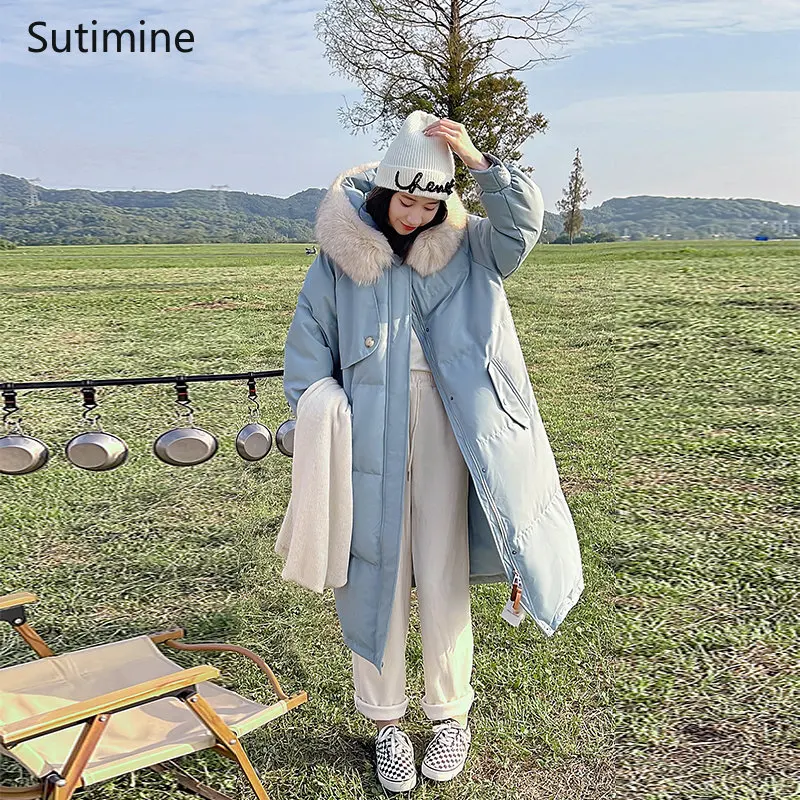 Winter Coat Women 2022 New Fashion Medium Length Down Jacket Zipper Hooded  Coat Loose Button Pockets Office Lady Coat Women