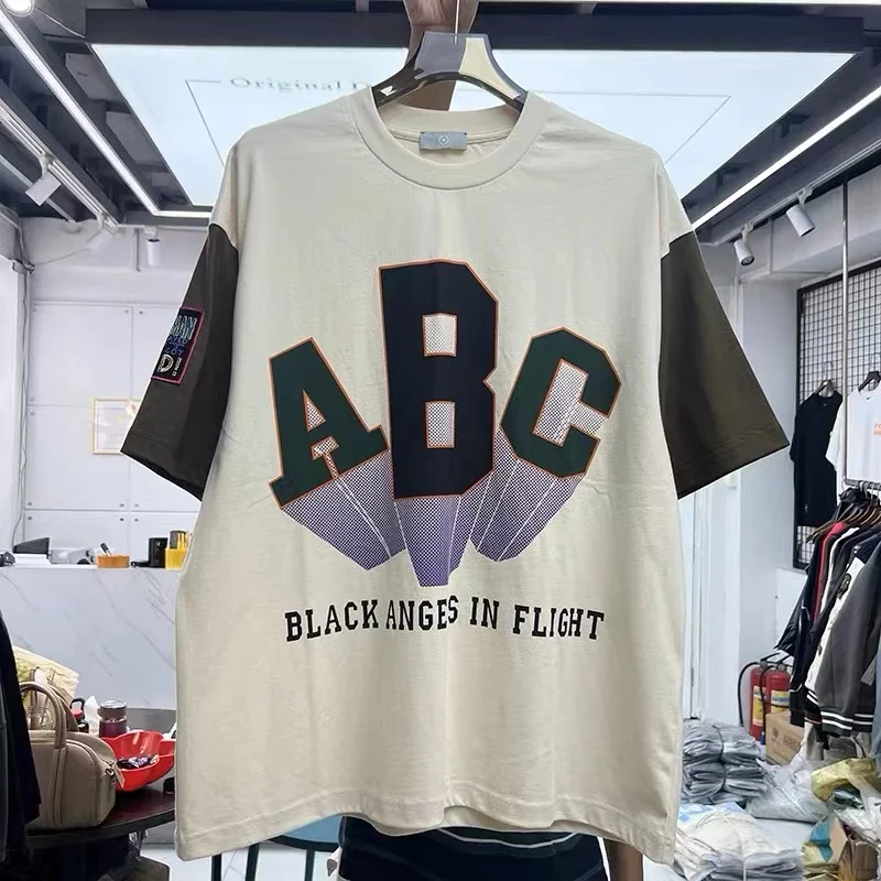 

Campus retro color lettering print casual tie-in short-sleeved T-shirt