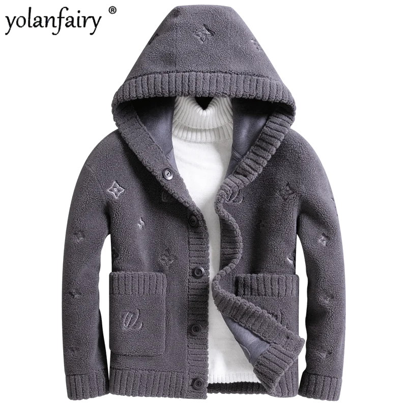 

2023 New Sheep Fleece Men's Coat Men Lamb Fur Short Hooded Reversible Real Wool Fur Jacket for Male Winter Coats and Jackets FCY