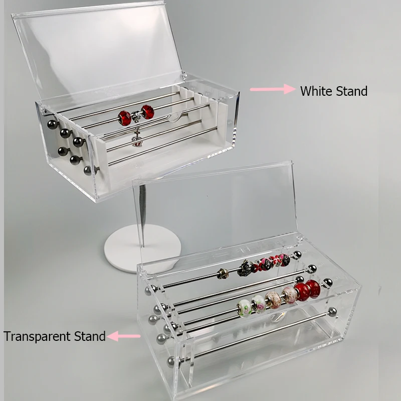 Large Capacity Pandora Bead Bracelet Charm Display Tray Case Acrylic Organizer Storage Box Pendant Trollbeads Holder Stand 6 Rod