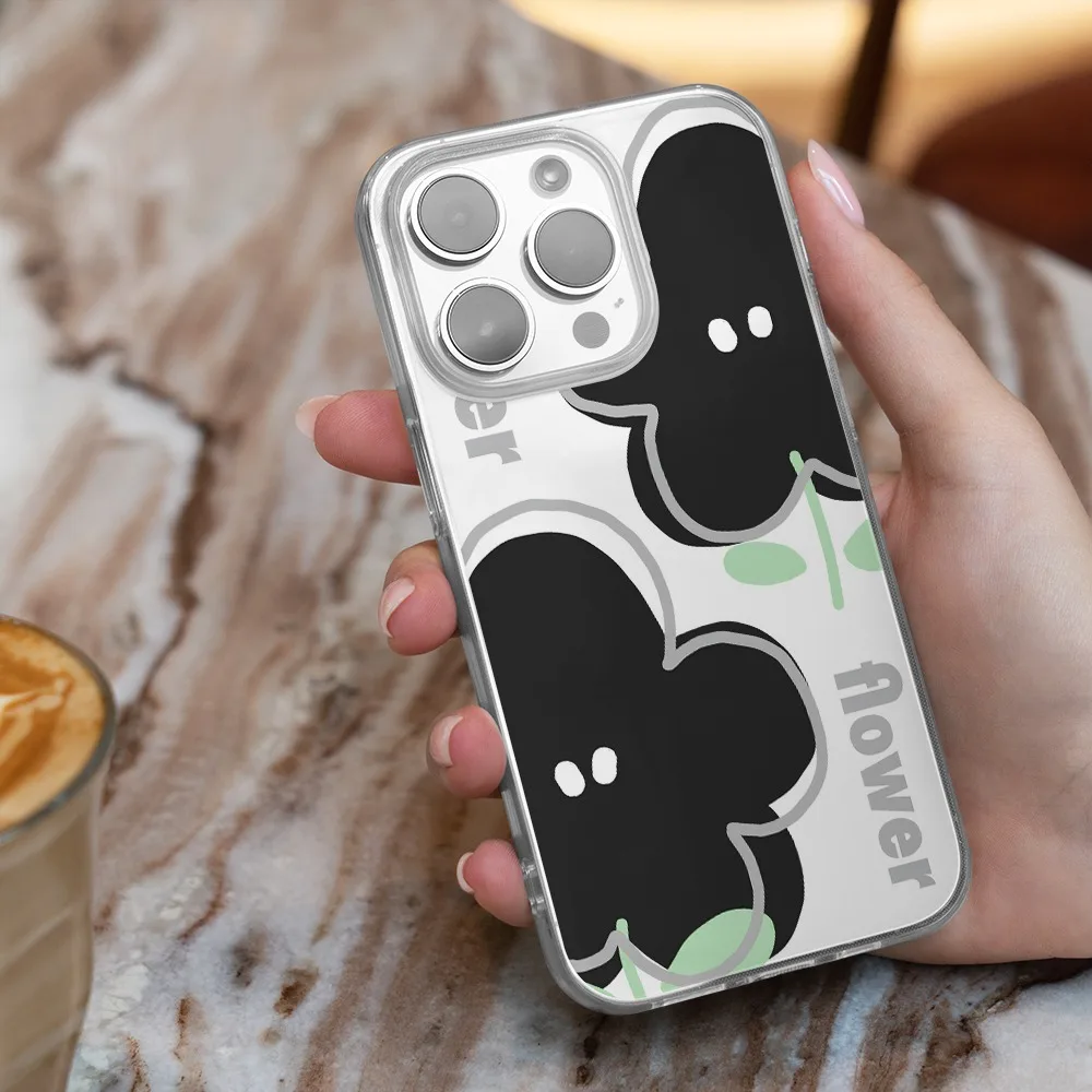 Стильный простой чехол Floret для телефона IPhone 16 15 14 13 11 Pro Max XR XS X Plus прозрачный
