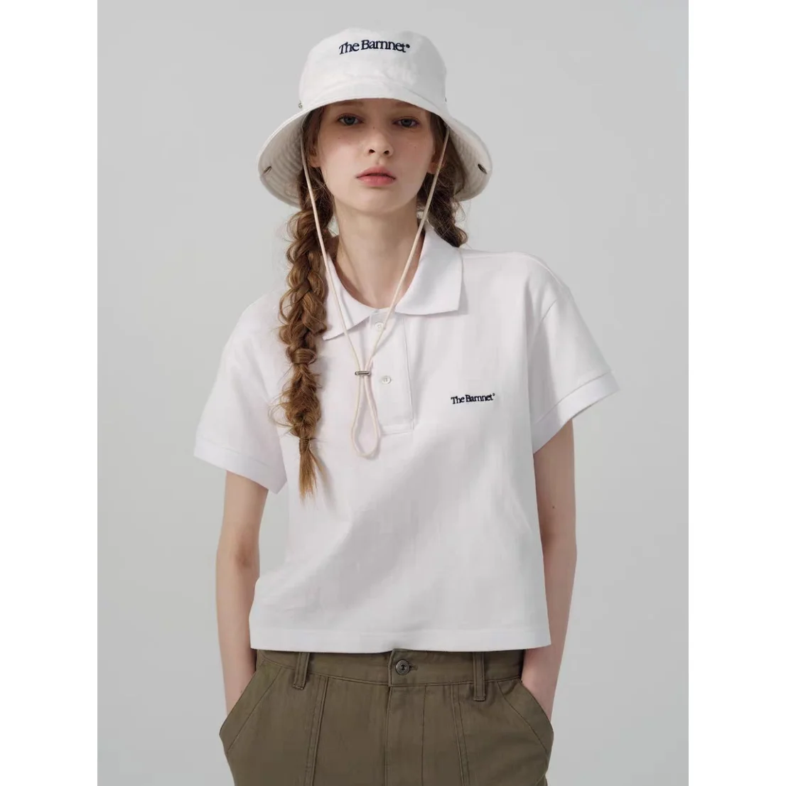 South korea the Barnnet Eight Milk Small Letter Embroidery Button Polo Lapel Loose Casual Short sleeve T-shirt Women