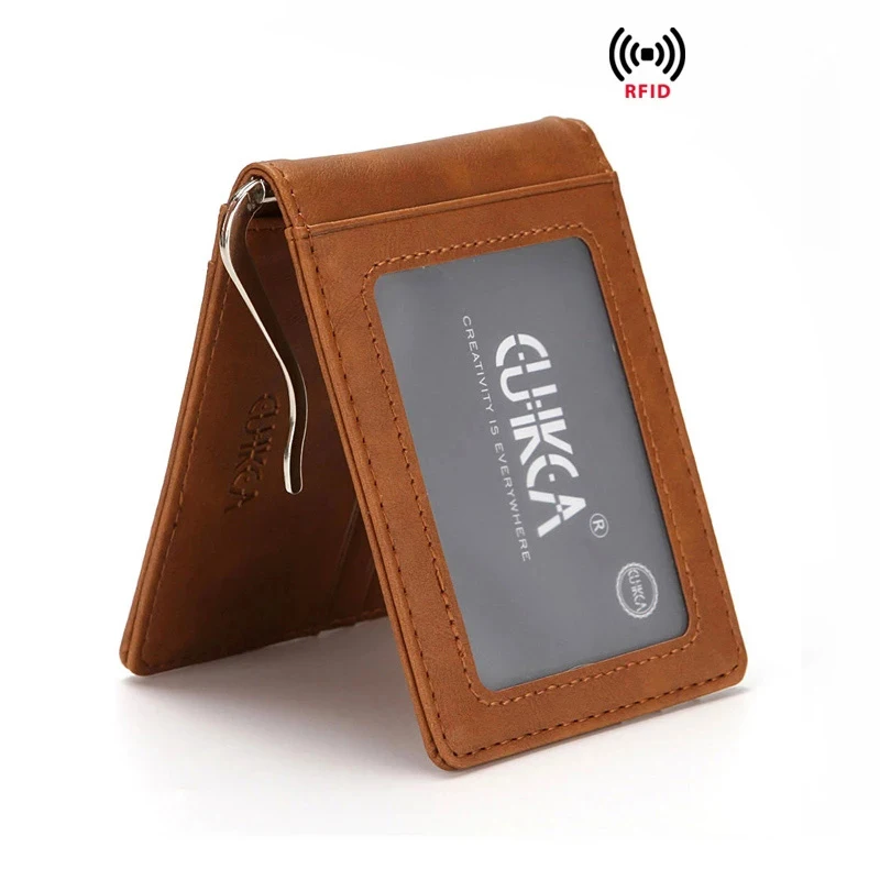 

Unisex Rfid Wallet Slim Leather Wallet Money Clip Women Purse Men Metal Clip Business ID Credit Card Cases Travel Wallet