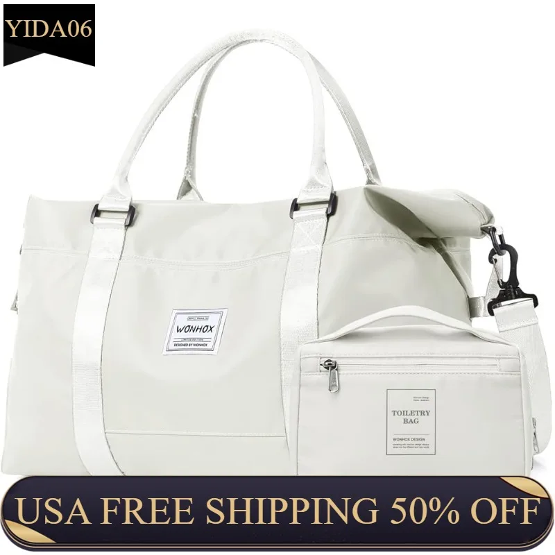 

VECAVE Weekender Bags for Women,Carry on Bag,Overnight Bag with Trolley Sleeve,Sports Tote Gym Bag,Travel bag for Women,White