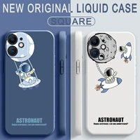 cases for iphone 11 12 13 pro mini max 6 6s 7 8 plus se 2020 xr x xs max creative astronaut liquid silicone phone funda coque