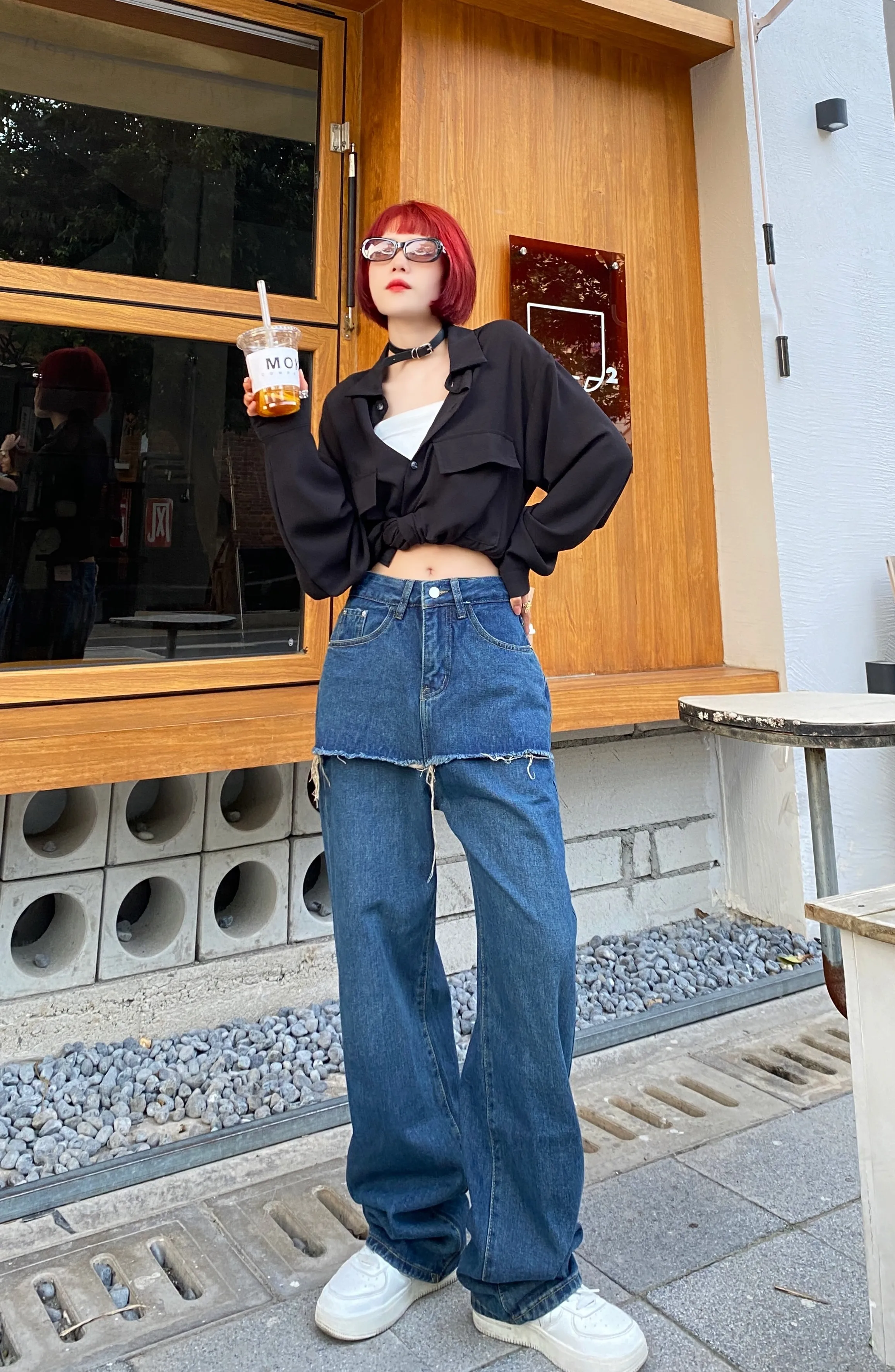 

SuperAen 2022 Vintage Blue Jeans Fo Women's Spring Summer High Waist Straight Floor Casual Cotton Denim Pants