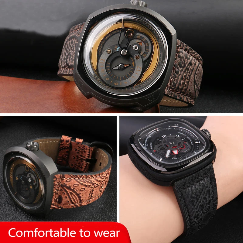 

For Seven Friday Q2/03/M2/M021/T2 Diesel Genuine Leather Watchband Vintage Cowhide strap 28MM Men Bracelet Accessories Wristband