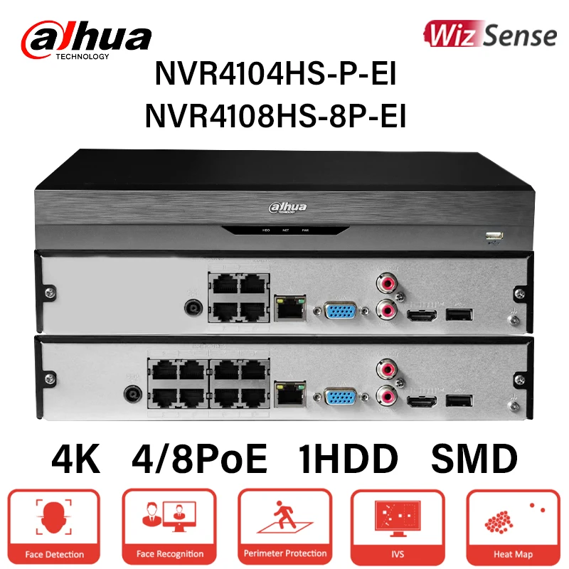 

Dahua WizSense 4/8 PoE NVR Smart AI Видеорегистратор