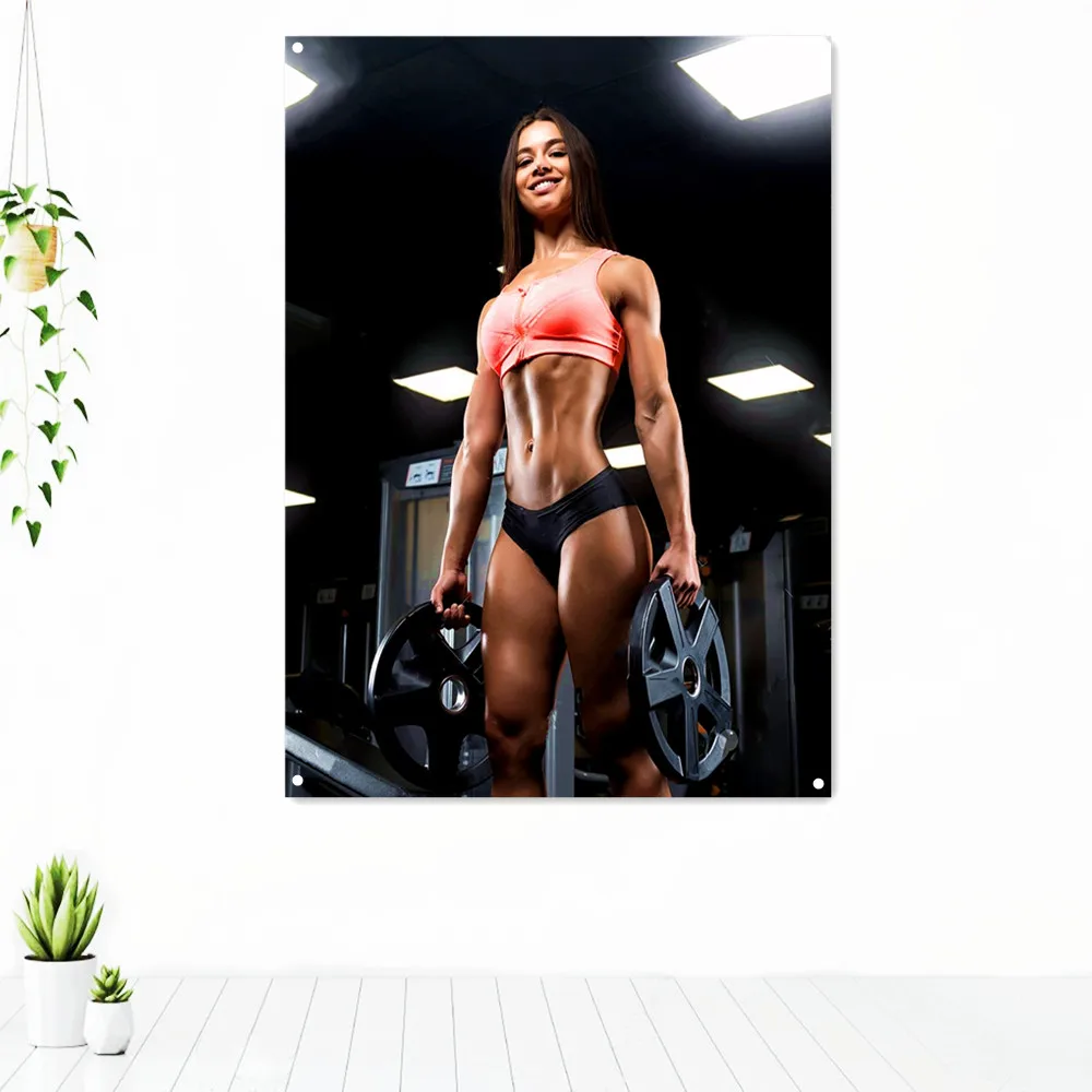 

Stadium Gym Decor Muscular Hunk Poster Wallpapers Woman Body Building Banner Flag Fitness Workout Mural Canvas Painting Wall Art