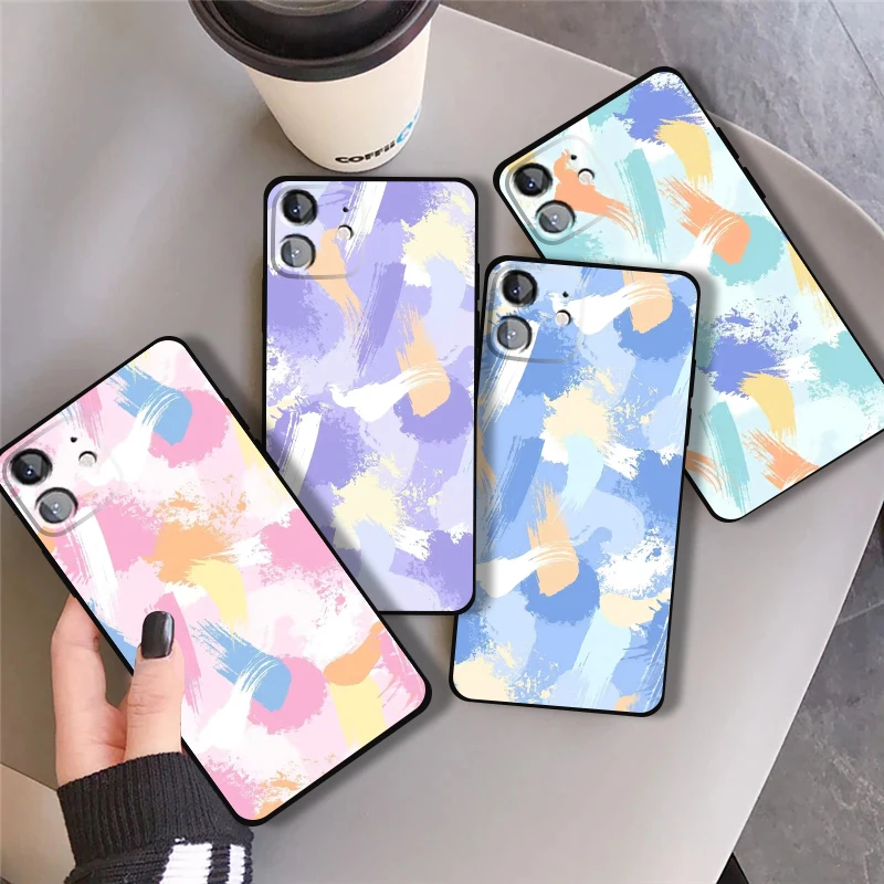 

Colorful Oil Painting Phone Case For iPhone 11 Pro 12 Mini 13 MAX X XR XS 8 7 Plus 6 6s SE 2020 Soft Silicone Black Cover Funda