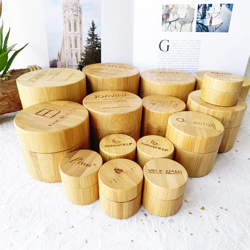

3pcs 5/10/15/20/30/50g Natural Bamboo Refillable Cosmetics Cream Jar Box 100/150/200/250g Empty Eco Make-Up Skin Care Containers