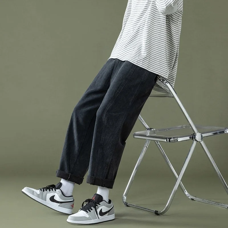 Blue Black Baggy Jeans Men Fashion Retro Straight Jeans Men Streetwear Hip-hop Loose Wide Legs Denim Pants Mens Trousers S-2XL