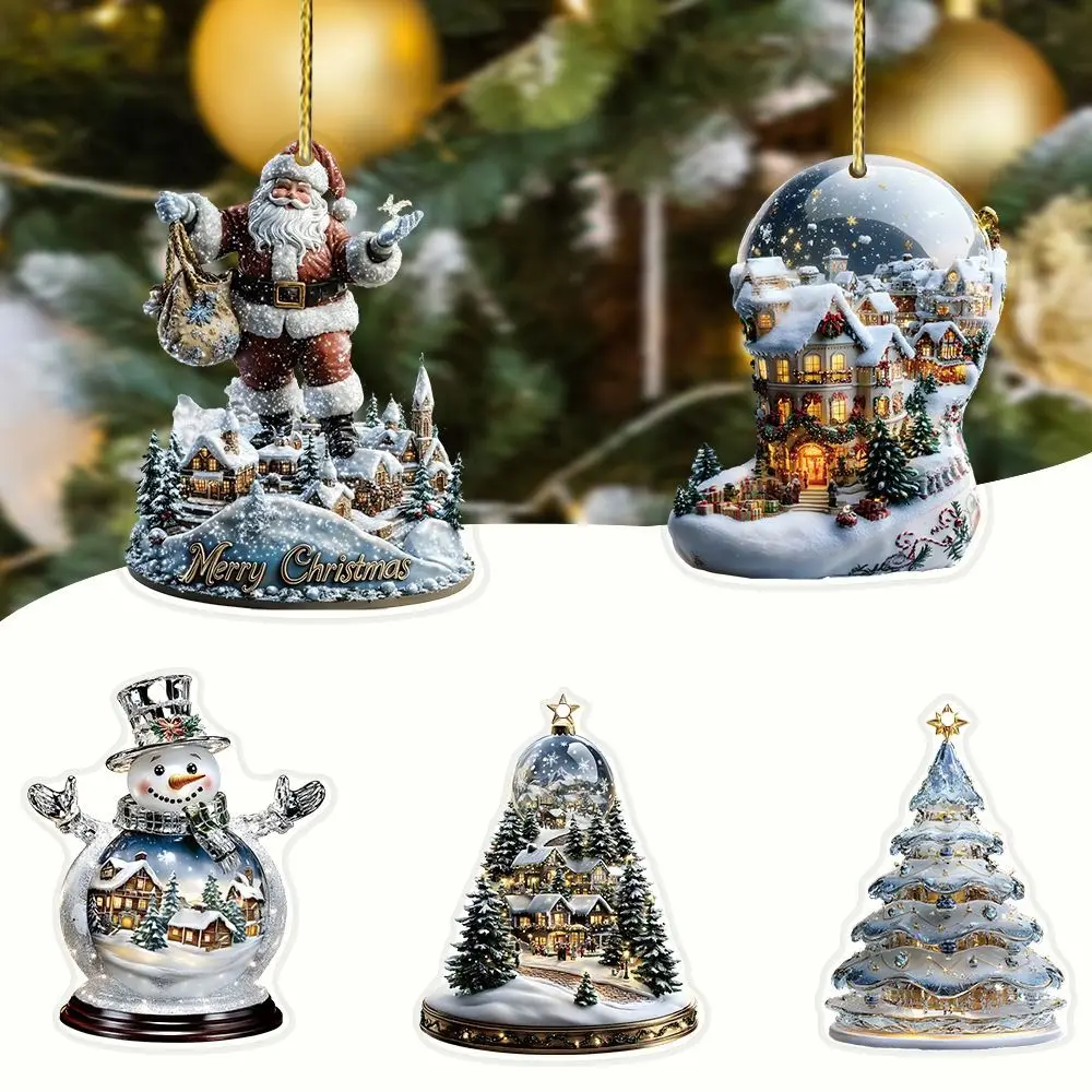 2D Рождественский акриловый кулон плоский снежок Санта-Клаус подвесной орнамент