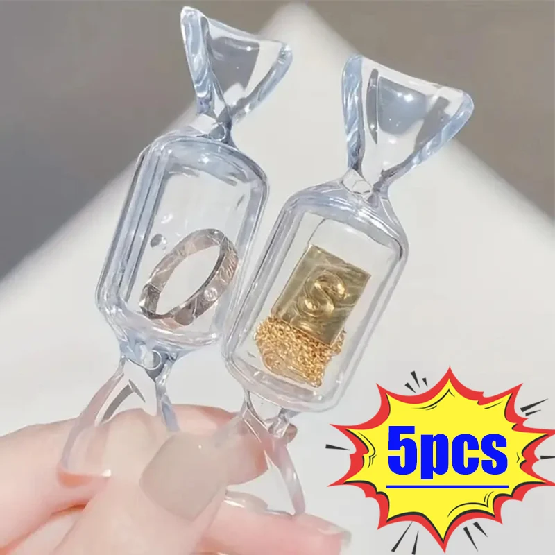 

5pcs Mini Transparent Storage Box Pink Sweet Shaped Plastic Jewelry Boxes Ring Earring Holder Organizer Packaging Cases Gifts