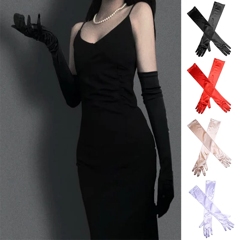1 пара женских вечерних официальных перчаток однотонные атласные варежки с