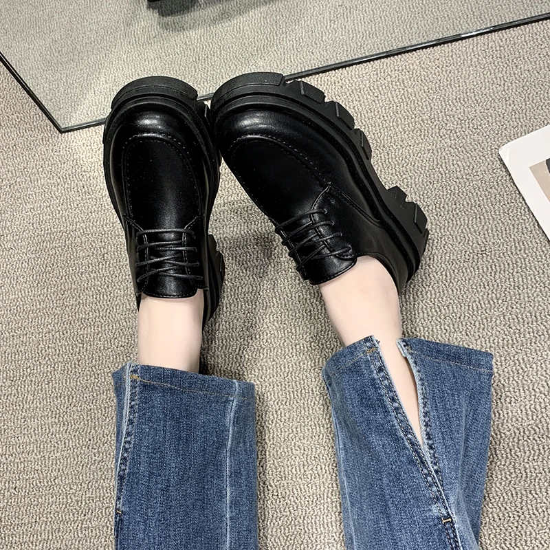 

Platform Shoes Women's Sponge Bottom Height College Style Leather Loafers English Small