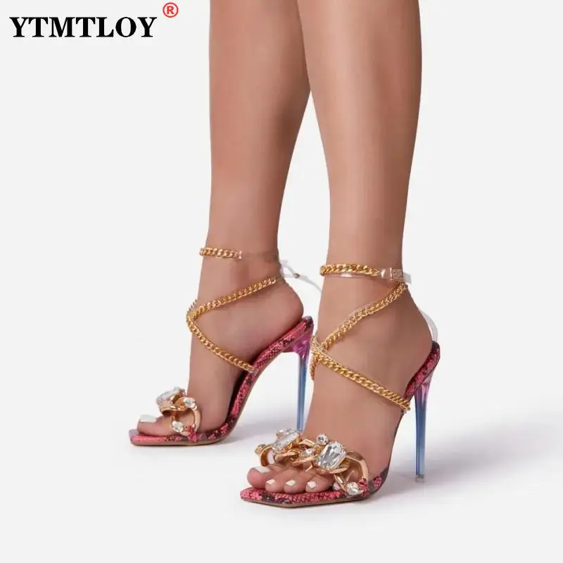 

Sexy Summer Sandals Shoes For Women Party Cross-Tied Rome Classics Lace-up Concise Mixed Colors Peep Toe Chain Serpentine Pvc 8