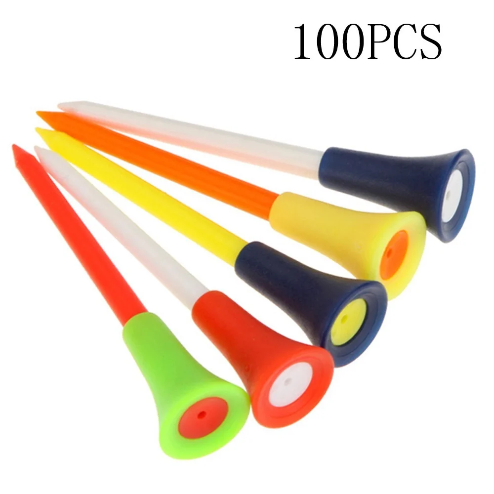 100 Pcs/Pack Plastic Golf Tees Multi Color 8.3CM Durable Rubber Cushion Top Golf Ball Holder Golf Accessories