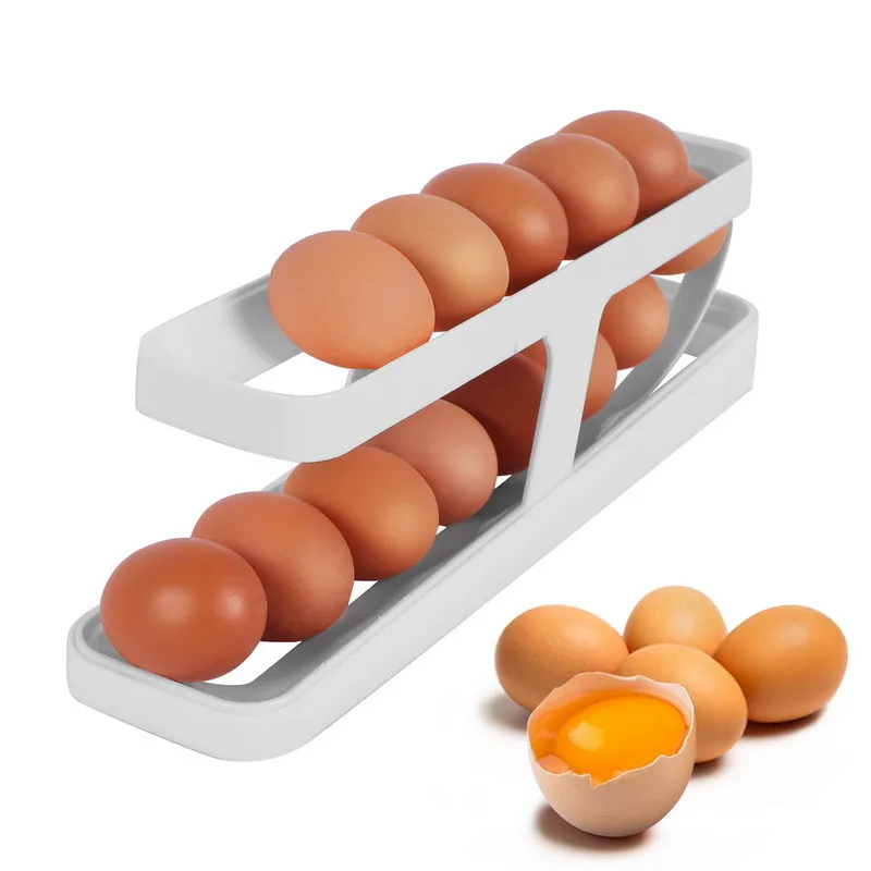 

Organizer Egg Rack Egg Rolling Egg Storage Container Fridge Refrigerator Kitchen Egg Box Holder Automatic Fridge Dispenser