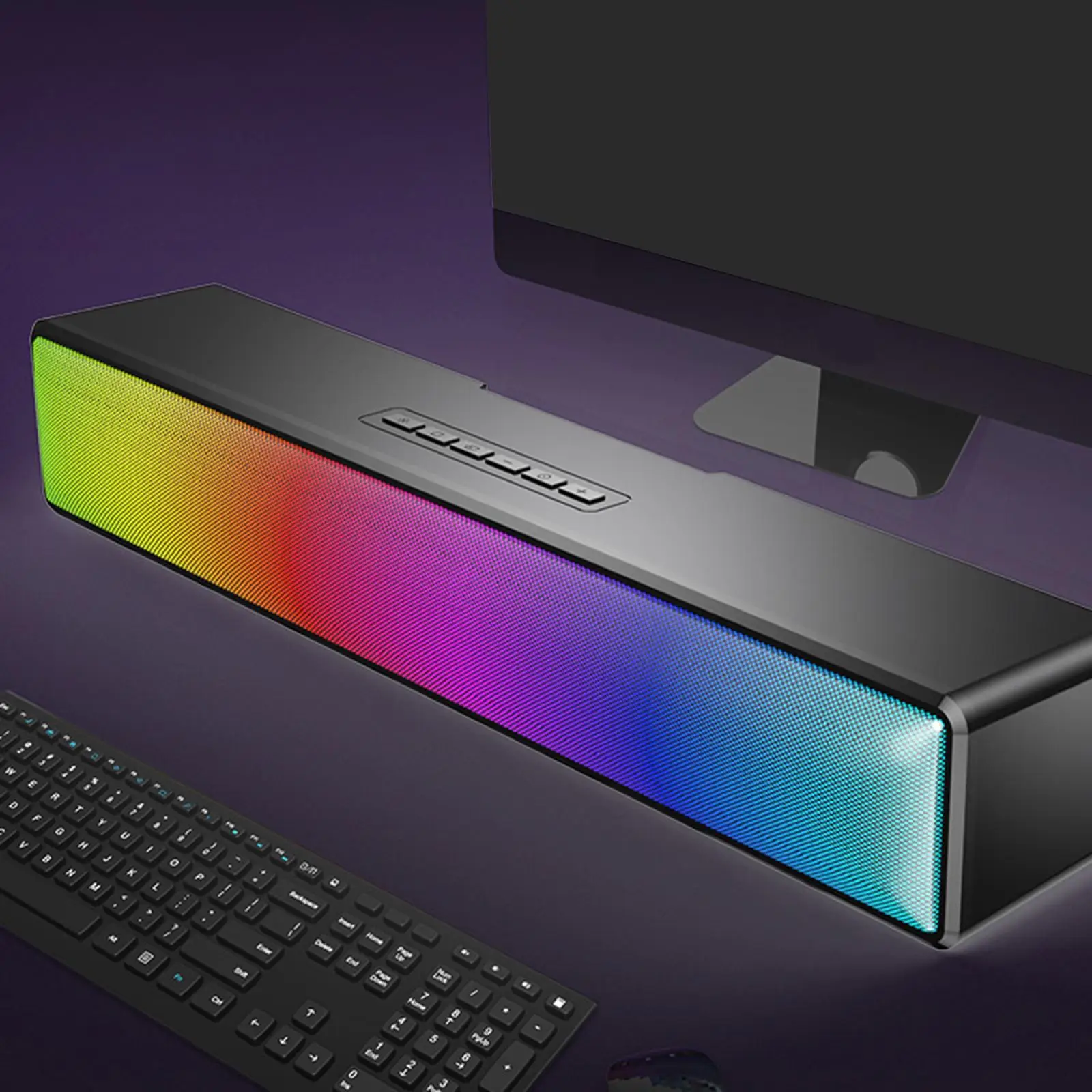 Wireless Computer Speaker Bluetooth 5.1 HiFi Small Audio Light Sync Soundbar for PC