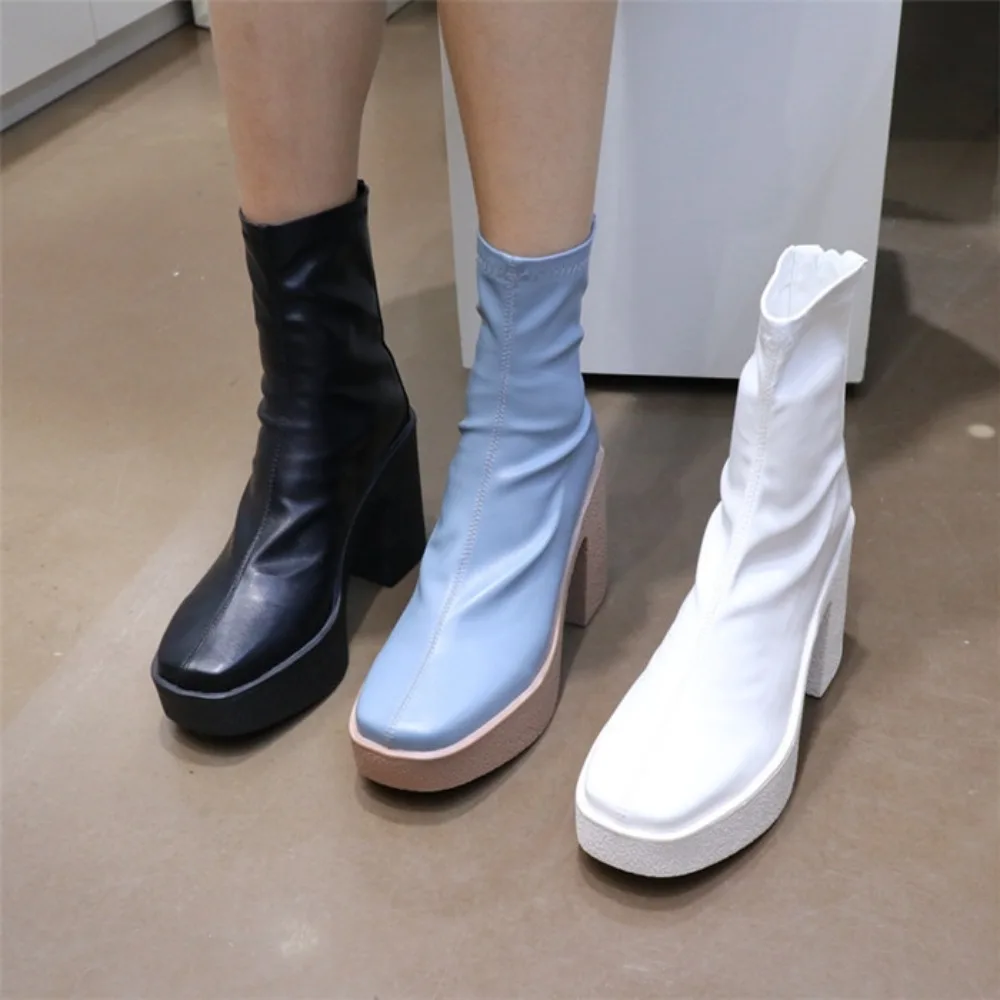 

NEW brand women autumn winter warm boots sexy high heels platform black brown zipper shoes woman ankle boots