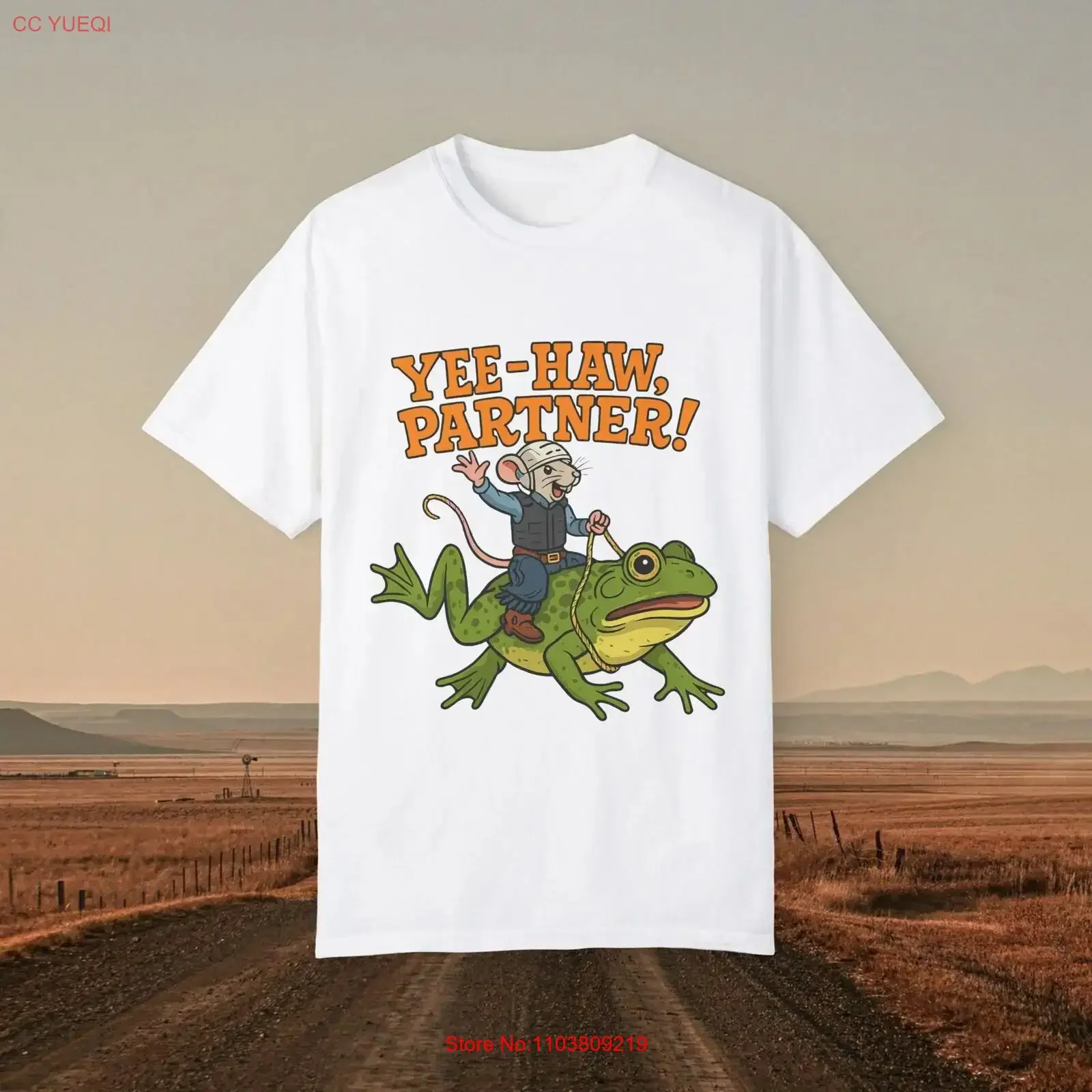 Фото Забавная футболка с изображением ковбойской лягушки Yee Haw Partner Mouse Wild West Rodeo Absurd Meme Хлопковая винтажная стираная повседневная мода №1