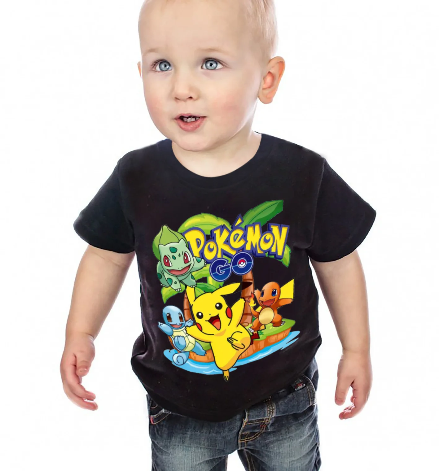 

2022 Pokemon Children's T-Shirt Pikachu Anime Cartoon Print Boys and Girls Summer Clothes Children Short Sleeve Top Tee