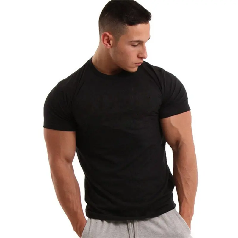 

A1481 Men Short sleeve black Solid Cotton T-shirt Gyms Fitness Bodybuilding Workout t shirts Male Summer Casual Slim Tee