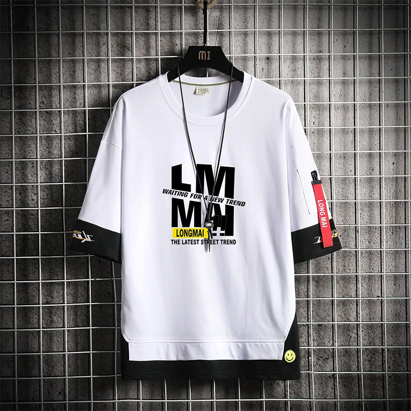 

Hip Hop Loose Mens Streetwear Patchwork T-shirts Casual Classic 2023 Summer Short Sleeves Black White Tshirt Tees Oversize 4XL