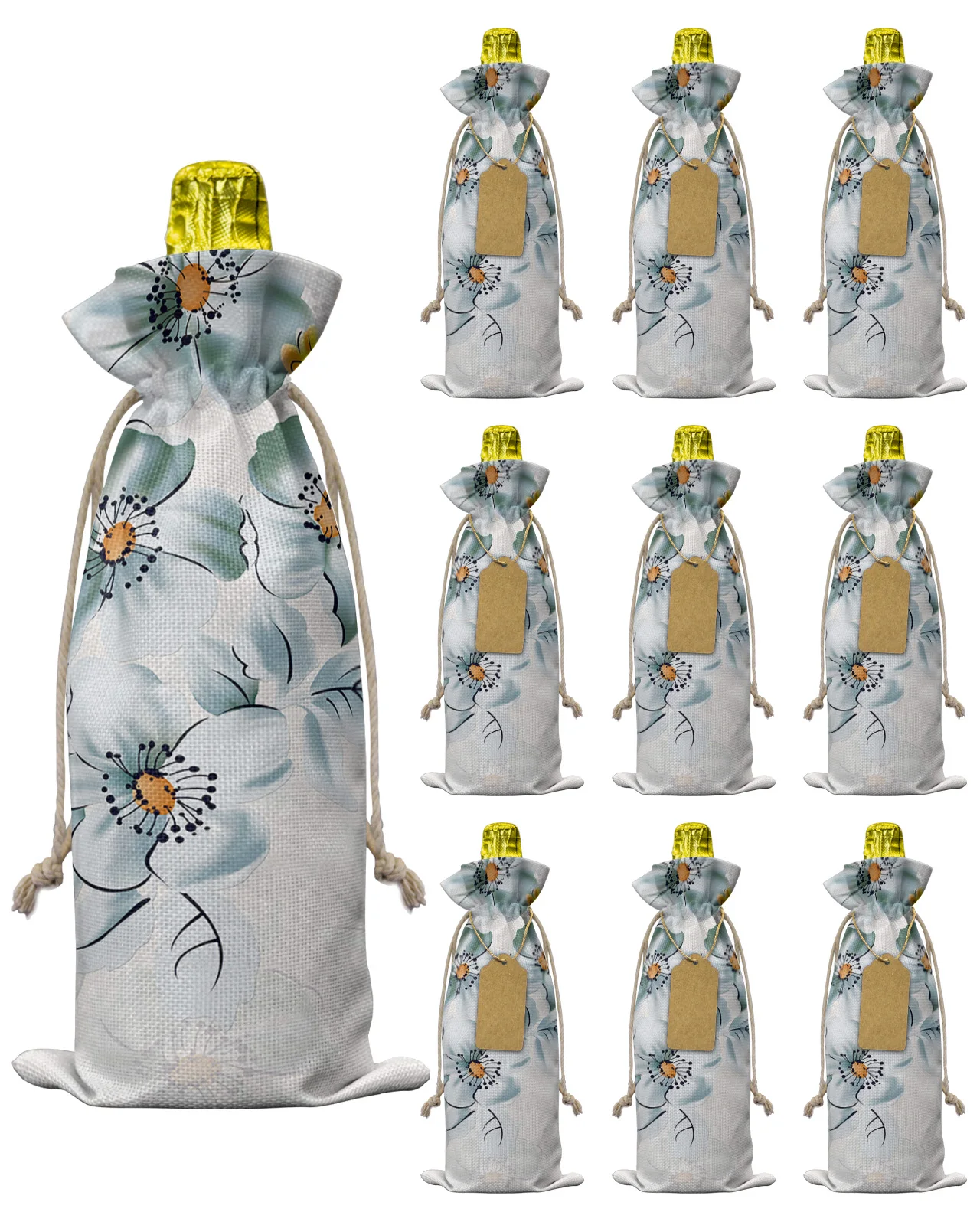 

10pcs Flower Gradient Leaf Drawstring Wine Bottle Covers Reusable Bottle Wrap Gift Package Party Decor Wine Bags