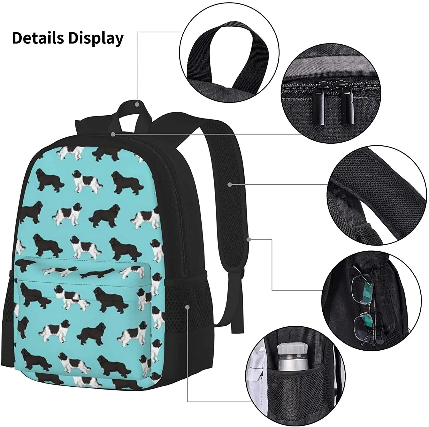 Newfoundlands Dog Fabric Cute Dogs Backpack Set 3-Piece Teen Boys Girls Backpack Messenger Lunch Bag Pencil Case Set