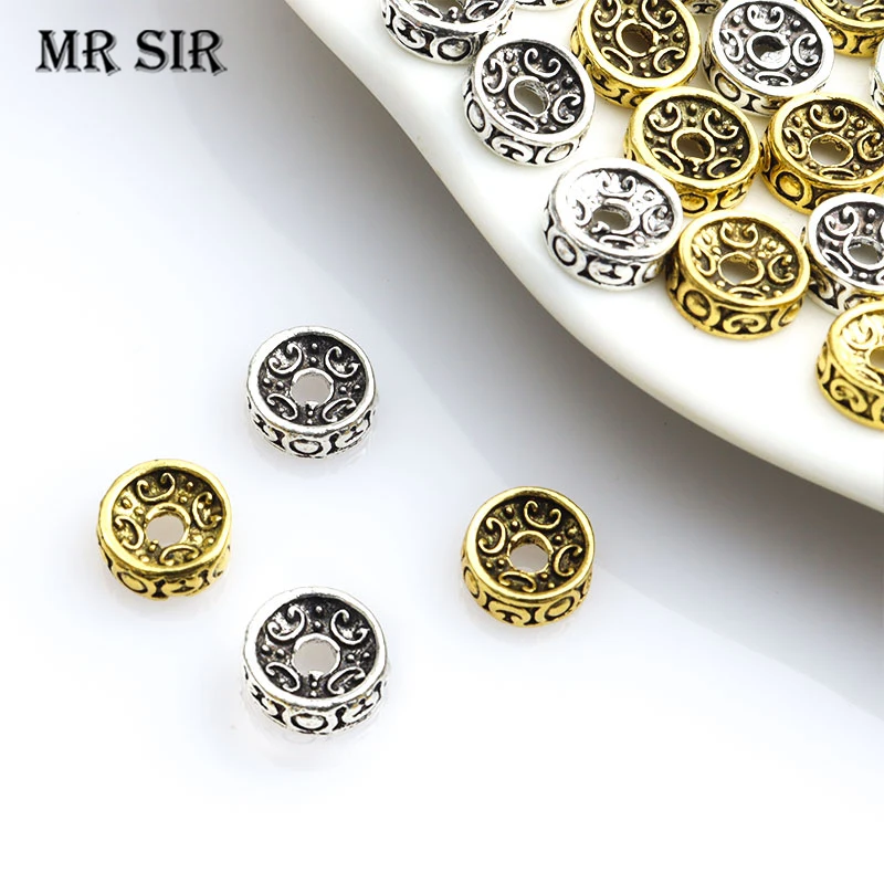 

20pcs Flat Round Nepal Buddha Spacer Beads Charms Antique Gold/Silver Color Pattern Loose Beads For Jewelry Making DIY Bracelet