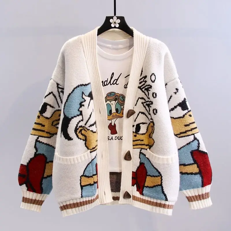 

Loose Cartoon V Neck Sweaters Coats Female Autumn Knit Cardigan Newest Outerwear Joker Knitted Clothes Knitting Women Clothing