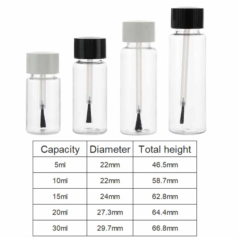 5/10Pcs 5ml 10ml 15ml 20ml 30ml Plastic Nail Polish Bottles Empty Cosmetic Containers Clear Liquid Sample Bottle With Brush images - 6