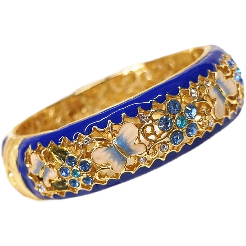 Перегородчатая эмаль бабочка стразы широкие браслеты женские ювелирные изделия