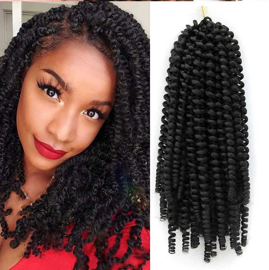 Недорогие 8-дюймовые синтетические плетеные Пружинные удлинители волос черные
