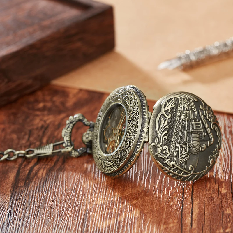 7 Patterned Vintage Mechanical Old Clock Man Pocket Watch Fob Chain Steampunk Skeleton Watches for Men Chinese Factory Pendant