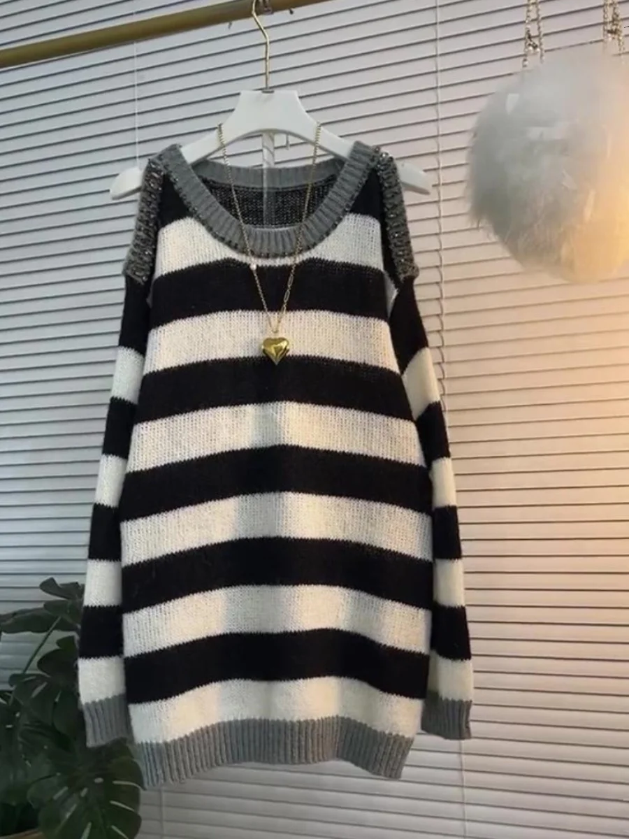 Chubby Girl 0 00 кг-50 кг Очень большой свободный трикотаж в контрастную полоску с