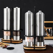 2 Pcs Stainless Steel Electric Salt and Pepper Mill Set Automatic Herb Spice Grinder Adjustable Coarseness Gifts Kitchen Gadget 2 Pcs Stainless Steel Electric Salt and Pepper Mill Set Automatic Herb Spice Grinder Adjustable Coarseness Gifts Kitchen Gadget