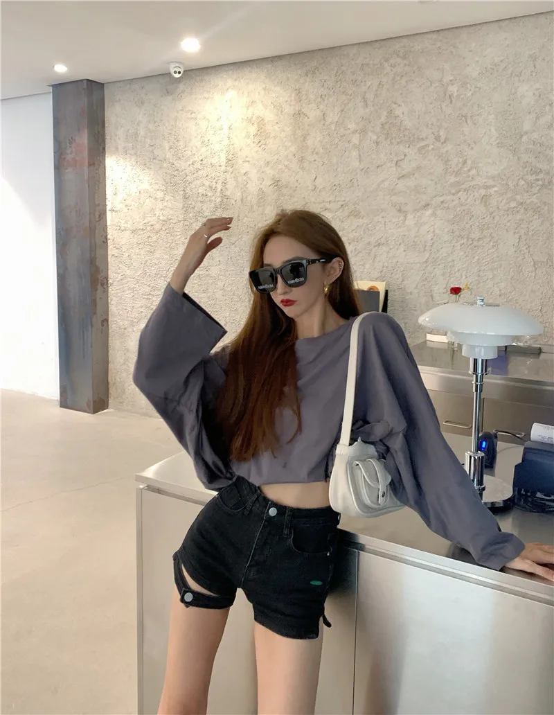 2021 Summer High Street High Waist Blue Denim Shorts Solid Short Jeans Indie Casual Streetwear Women's Sexy Elastic Black Shorts